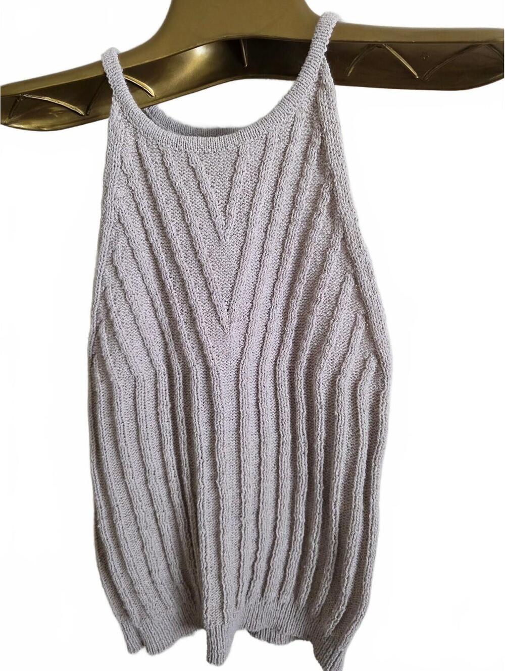 Boho Chevron Sweater Women's Knit Halter Tank Top Oatmeal Grey S/M